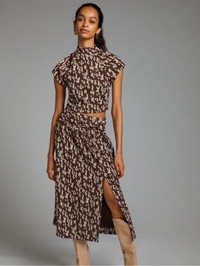 Anthropologie Twist Front Midi Skirt